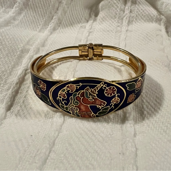 Vintage Cloisonné Unicorn Hinged Bangle Bracelet. - Picture 7 of 9